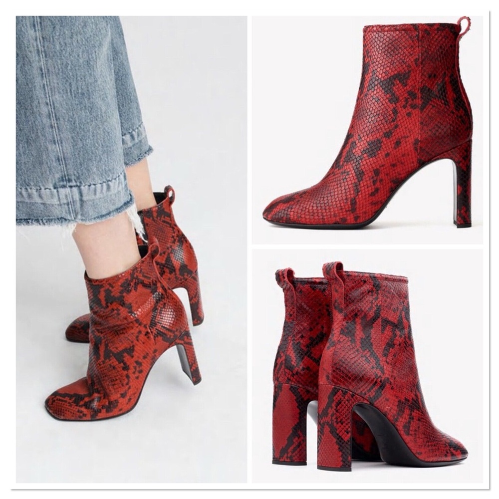 RAG & BONE Ellis Ankle Boot in Red Snakeskin Embossed Leather Size 7 NWT - Picture 2 of 14